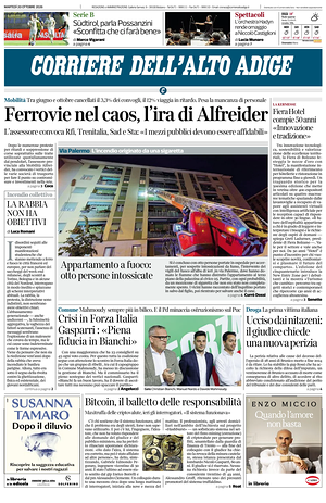 Prima pagina Corriere dell'Alto Adige di oggi - Quotidiano regionale