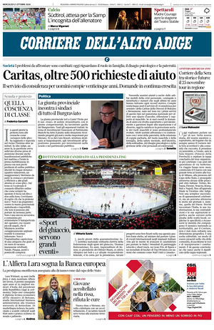 Prima pagina Corriere dell'Alto Adige di oggi - Quotidiano regionale