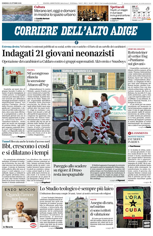 Prima pagina Corriere dell'Alto Adige di oggi - Quotidiano regionale