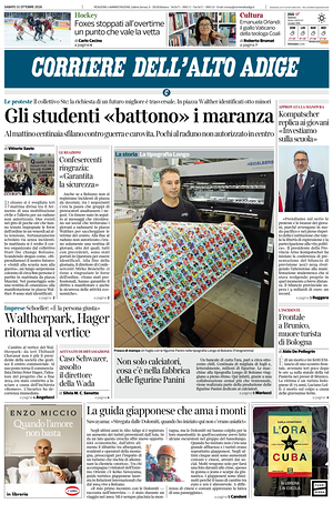 Prima pagina Corriere dell'Alto Adige di oggi - Quotidiano regionale