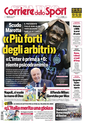 Prima pagina Corriere dello Sport di oggi - Quotidiano sport