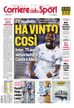 Prima pagina Corriere dello Sport di oggi - Quotidiano sport