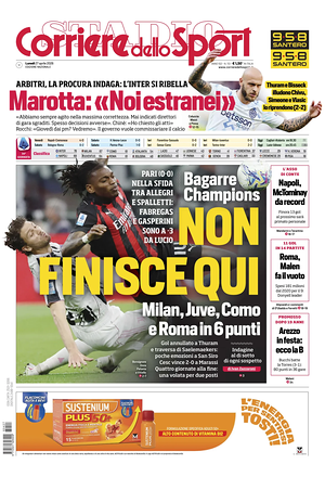 Prima pagina Corriere dello Sport di oggi - Quotidiano sport