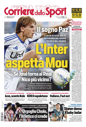 Prima pagina Corriere dello Sport di oggi - Quotidiano sport