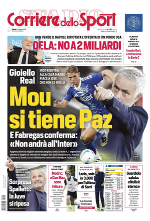 Prima pagina Corriere dello Sport di oggi - Quotidiano sport