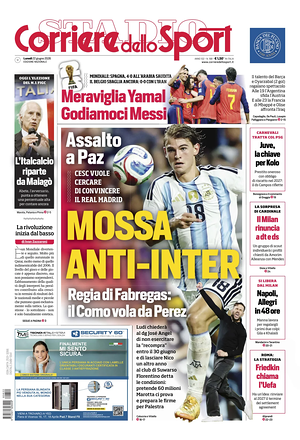 Prima pagina Corriere dello Sport di oggi - Quotidiano sport