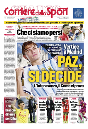 Prima pagina Corriere dello Sport di oggi - Quotidiano sport