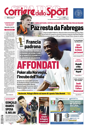 Prima pagina Corriere dello Sport di oggi - Quotidiano sport