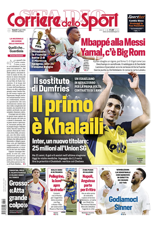 Prima pagina Corriere dello Sport di oggi - Quotidiano sport