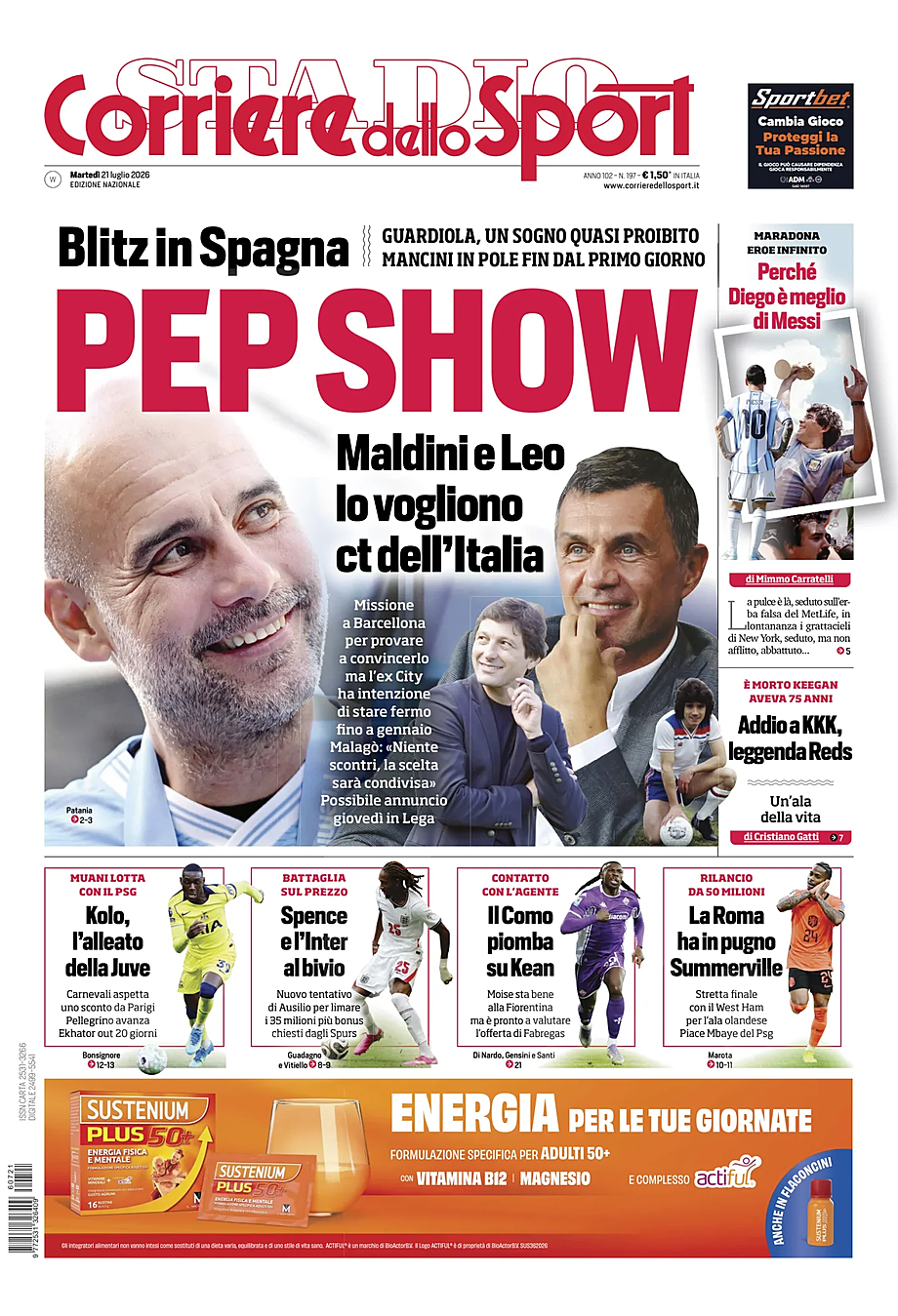 Prima pagina Corriere dello Sport di oggi - Edicola 21 Luglio 2026