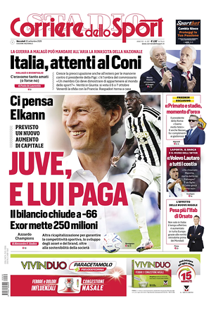 Prima pagina Corriere dello Sport di oggi - Quotidiano sport