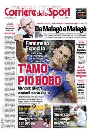 Prima pagina Corriere dello Sport di oggi - Quotidiano sport