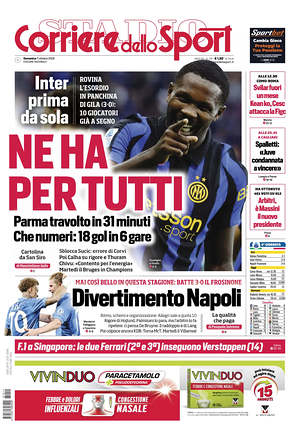 Prima pagina Corriere dello Sport di oggi - Quotidiano sport
