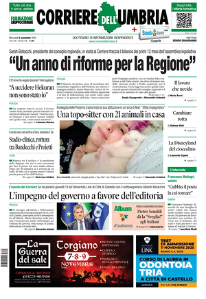 Prima pagina Corriere dell'Umbria di oggi - Quotidiano regionale