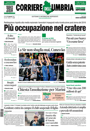 Prima pagina Corriere dell'Umbria di oggi - Quotidiano regionale