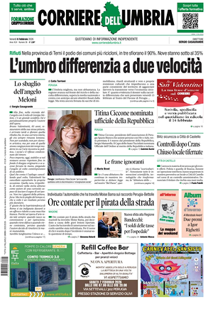 Prima pagina Corriere dell'Umbria di oggi - Quotidiano regionale