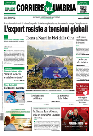 Prima pagina Corriere dell'Umbria di oggi - Quotidiano regionale