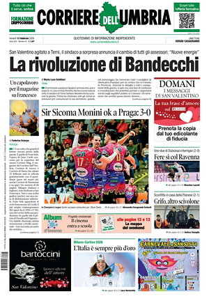 Prima pagina Corriere dell'Umbria di oggi - Quotidiano regionale