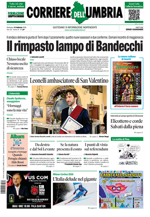 Prima pagina Corriere dell'Umbria di oggi - Quotidiano regionale