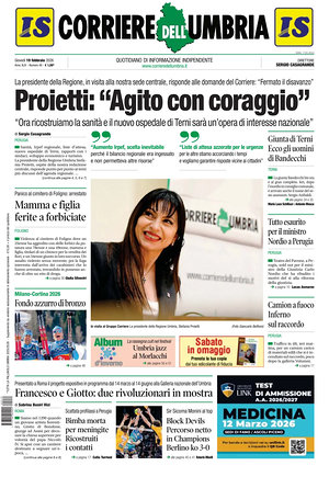 Prima pagina Corriere dell'Umbria di oggi - Quotidiano regionale