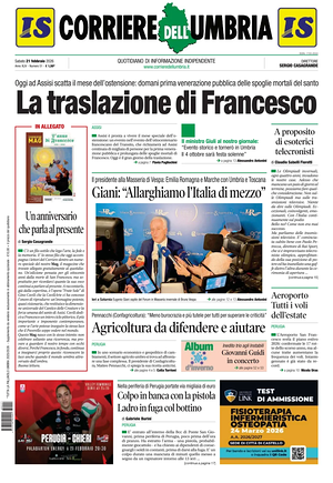Prima pagina Corriere dell'Umbria di oggi - Quotidiano regionale