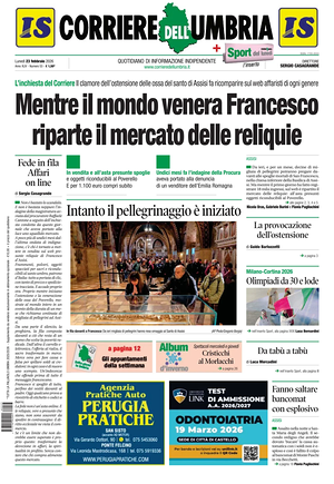 Prima pagina Corriere dell'Umbria di oggi - Quotidiano regionale