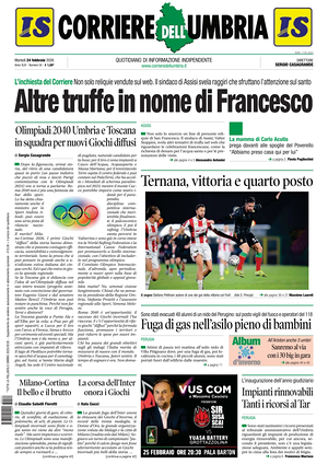 Prima pagina Corriere dell'Umbria di oggi - Quotidiano regionale