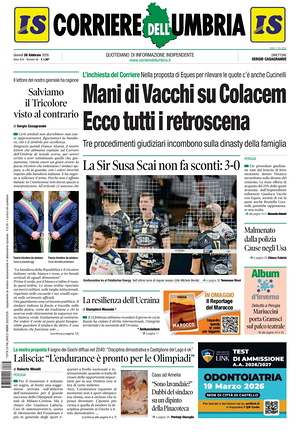 Prima pagina Corriere dell'Umbria di oggi - Quotidiano regionale