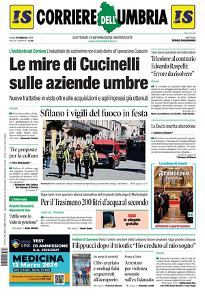 Prima pagina Corriere dell'Umbria di oggi - Quotidiano regionale
