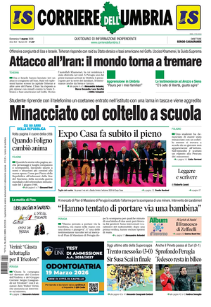 Prima pagina Corriere dell'Umbria di oggi - Quotidiano regionale