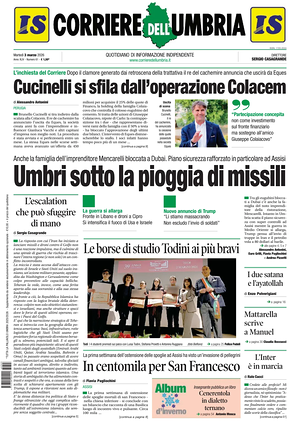 Prima pagina Corriere dell'Umbria di oggi - Quotidiano regionale