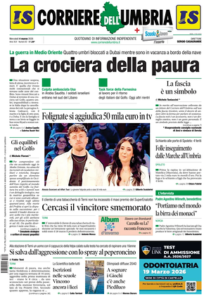 Prima pagina Corriere dell'Umbria di oggi - Quotidiano regionale