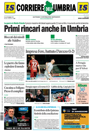 Prima pagina Corriere dell'Umbria di oggi - Quotidiano regionale