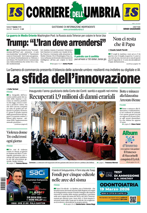Prima pagina Corriere dell'Umbria di oggi - Quotidiano regionale