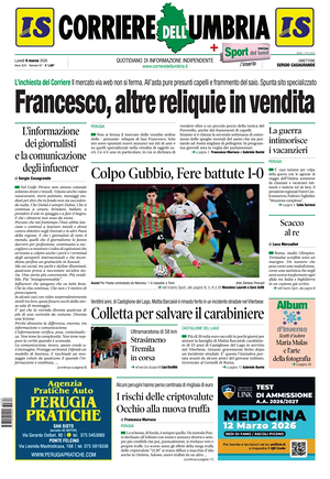 Prima pagina Corriere dell'Umbria di oggi - Quotidiano regionale