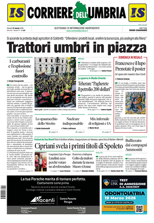 Prima pagina Corriere dell'Umbria di oggi - Quotidiano regionale