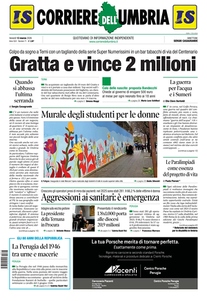 Prima pagina Corriere dell'Umbria di oggi - Quotidiano regionale