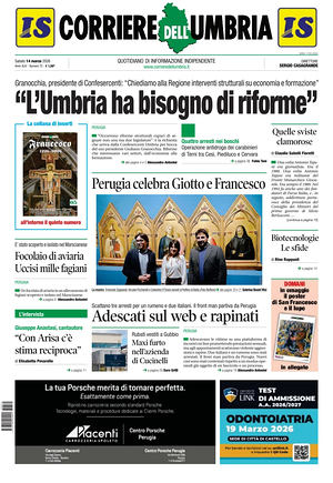Prima pagina Corriere dell'Umbria di oggi - Quotidiano regionale