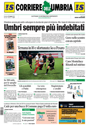 Prima pagina Corriere dell'Umbria di oggi - Quotidiano regionale