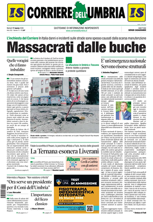 Prima pagina Corriere dell'Umbria di oggi - Quotidiano regionale