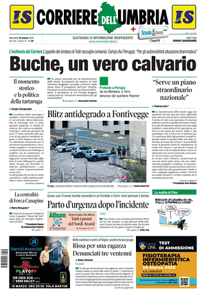 Prima pagina Corriere dell'Umbria di oggi - Quotidiano regionale