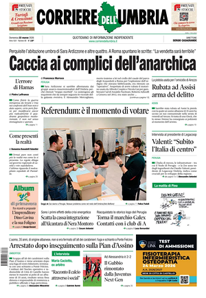 Prima pagina Corriere dell'Umbria di oggi - Quotidiano regionale