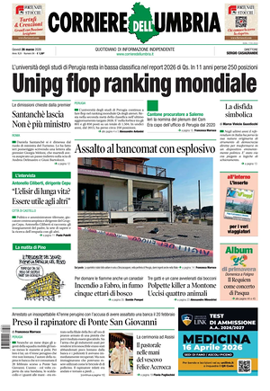 Prima pagina Corriere dell'Umbria di oggi - Quotidiano regionale
