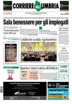 Prima pagina Corriere dell'Umbria di oggi - Quotidiano regionale