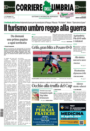 Prima pagina Corriere dell'Umbria di oggi - Quotidiano regionale