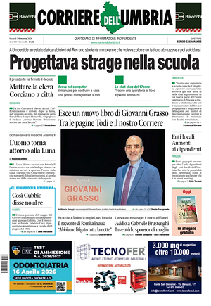 Prima pagina Corriere dell'Umbria di oggi - Quotidiano regionale