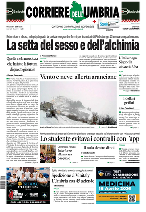 Prima pagina Corriere dell'Umbria di oggi - Quotidiano regionale
