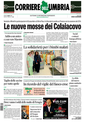Prima pagina Corriere dell'Umbria di oggi - Quotidiano regionale