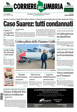 Prima pagina Corriere dell'Umbria di oggi - Quotidiano regionale