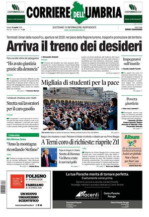 Prima pagina Corriere dell'Umbria di oggi - Quotidiano regionale